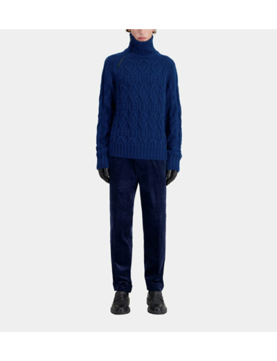Pull col cheminee zippe et torsades royal blue - dark navy
