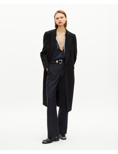 Manteau long croisé en laine noir black