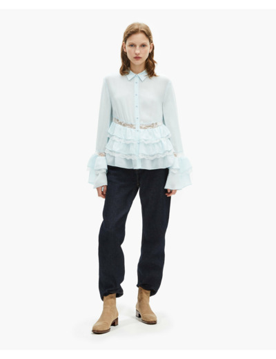 Chemise a volant avec bretelles baby blue