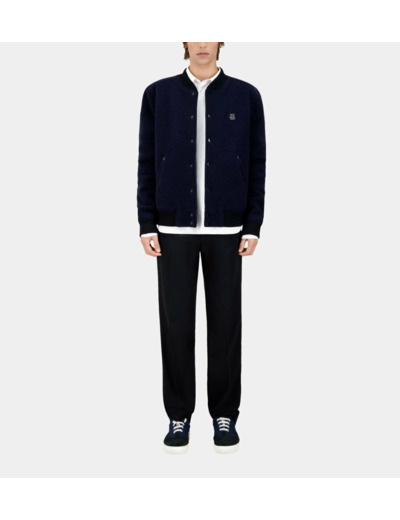 Blouson bombers en laine bouclee dark navy
