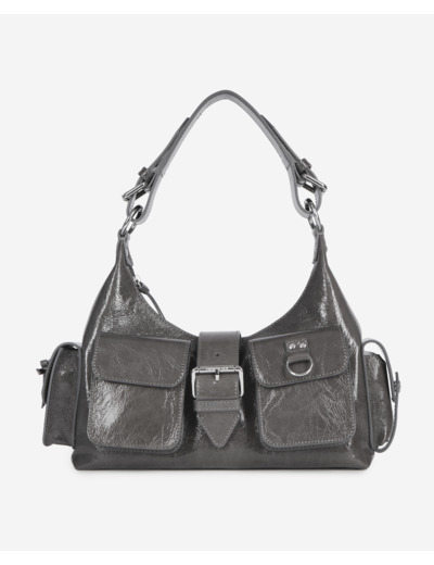 Sac amelia en cuir craquelé gris grey