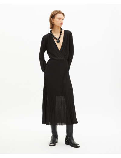 Robe longue plissée en lurex noire black