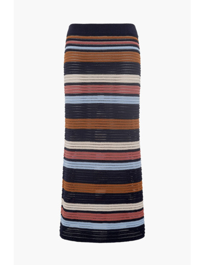 Jupe midi en maille rayée