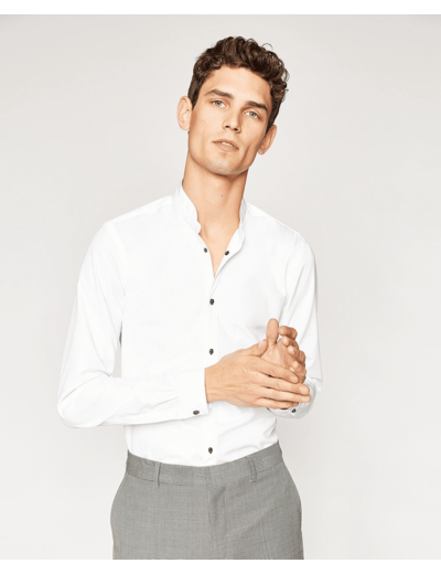 Chemise unie col officier, pression skullhead