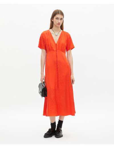 Robe longue en jacquard motif léopard orange orange red