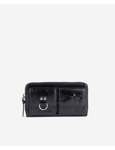 Portefeuille amelia en cuir craquelé noir black
