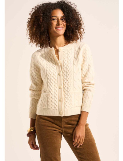 Gilet cardigan torsadé en laine avec poches plaquées