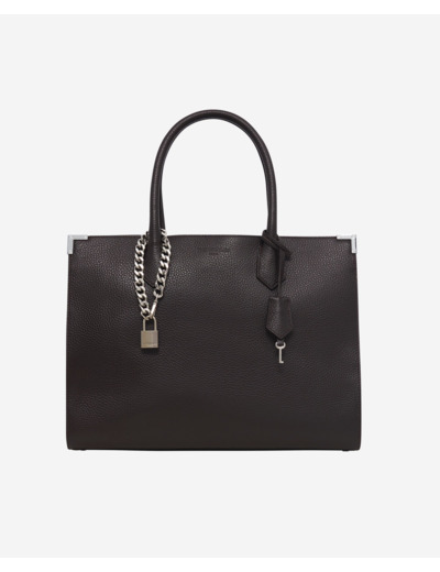 Sac cabas ming l en cuir grainé marron brown