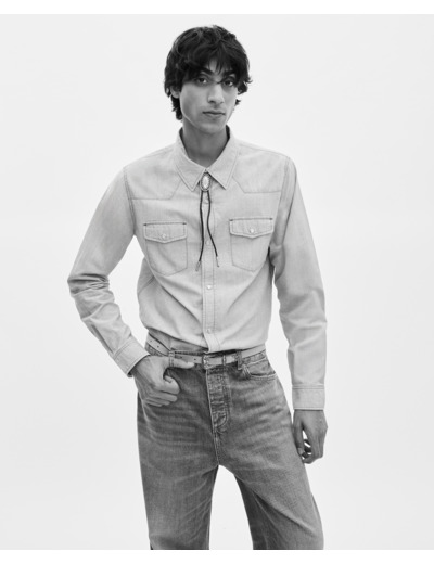 Chemise en denim bleu clair bleu