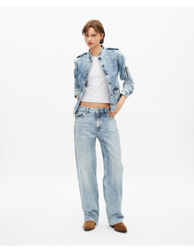 Veste style officier en denim bleu