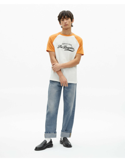 T-shirt manches courtes raglants a print ecru