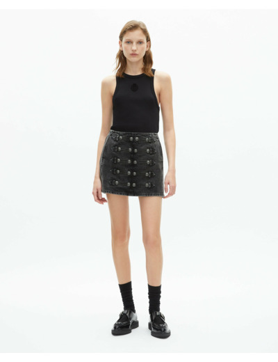 Mini jupe en denim details boutons militaires black washed