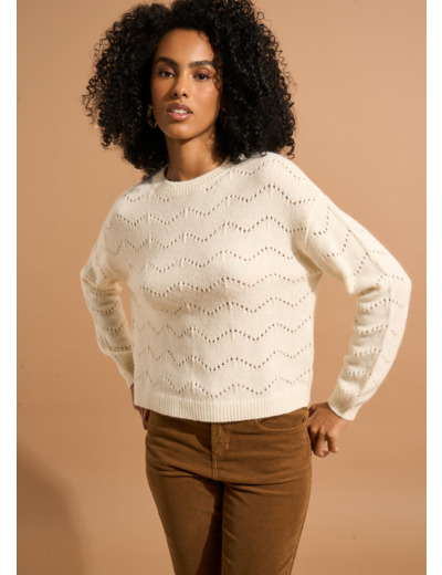 Pull col rond avec jeu de points ajourés