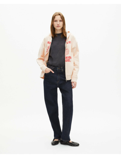 Sweatshirt zippe a capuche avec print ecru