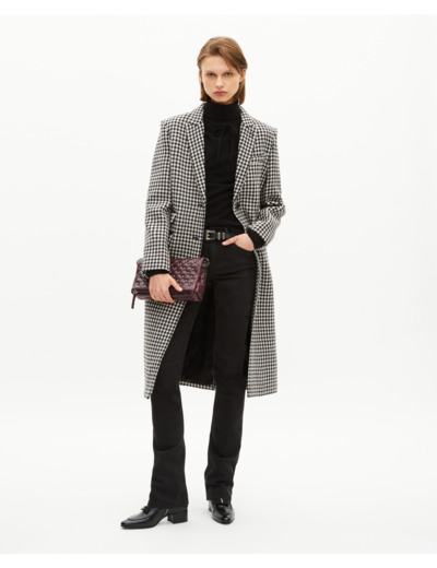 Manteau long pied de poule en laine noir et blanc black white