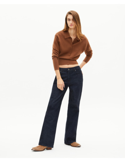 Pull col polo en laine mérinos mélangée camel camel