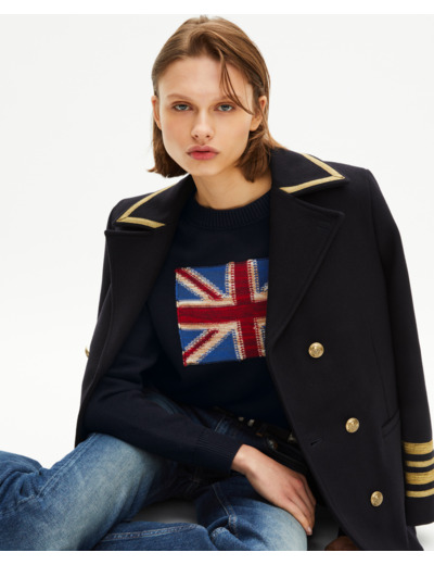 Pull drapeau anglais en coton marine bleu