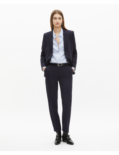Veste tailleur en crêpe coupe structurée bleu marine bleu