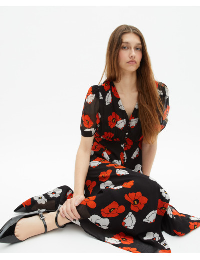 Robe longue imprimé fleuri noire black
