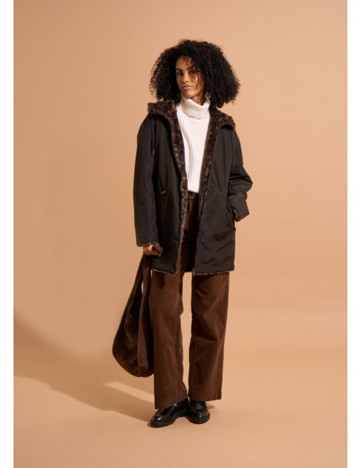 Parka réversible avec intérieur fausse fourrure léopard