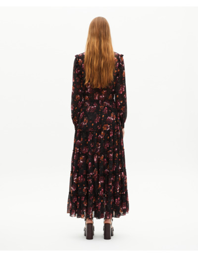 Robe longue imprimé roses bordeaux black