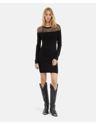 Robe manches longues detail de transparence black