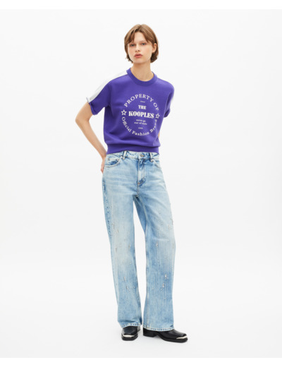 Sweatshirt manches courtes avec sérigraphie violet electric blue