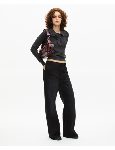Pull en laine mélangée col claudine anthracite black