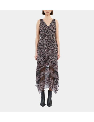 Robe longue plissée imprimée black / pink