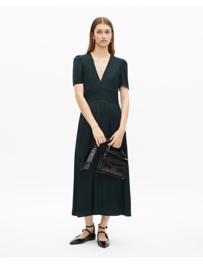 Robe longue en jacquard léopard verte foncé green