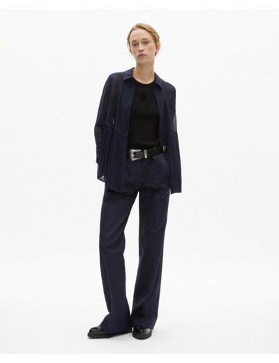 Chemise a manches longues bas plisse navy