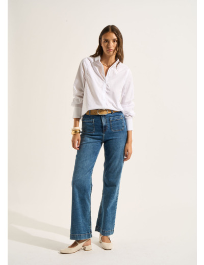 Jean à jambes larges avec revers et taille haute