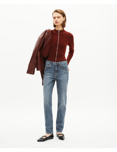 Cardigan à zip en laine mélangée bordeaux red brique