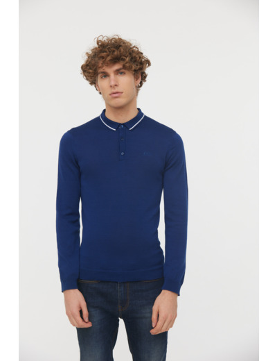 Polo manches longues en maille détail col broderie poitrine