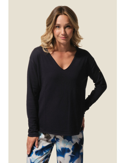 Pull femme rayé col V en viscose - Marise