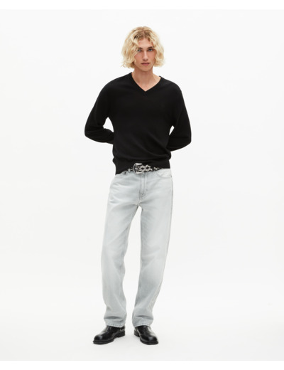 Pull col v en laine mérinos noir black