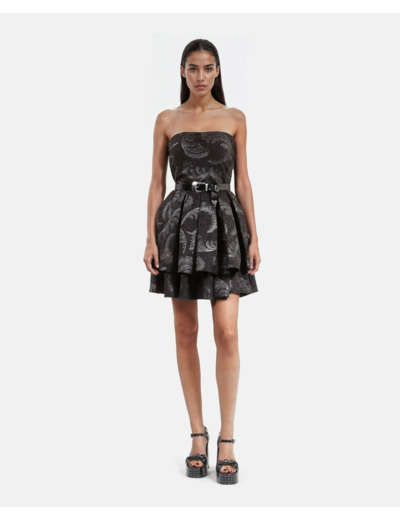 Robe courte bustier en jacquard noire black / silver