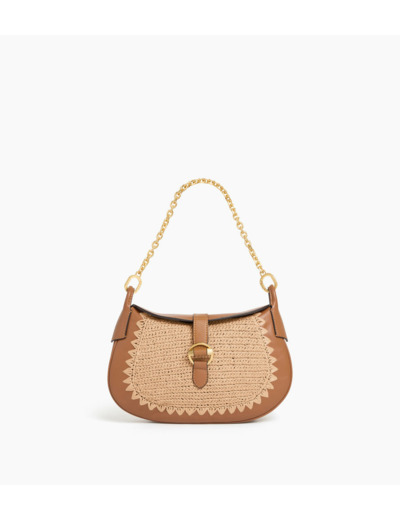 Petit sac bandoulière Pia effet raphia et cuir lisse