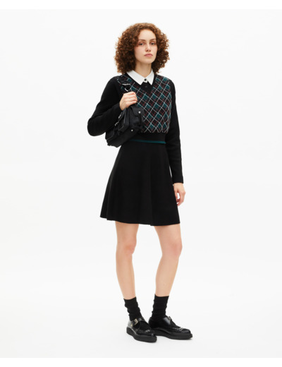 Robe courte en maille à carreaux noire black