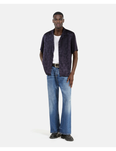 Chemise manche courte col ouvert uni navy