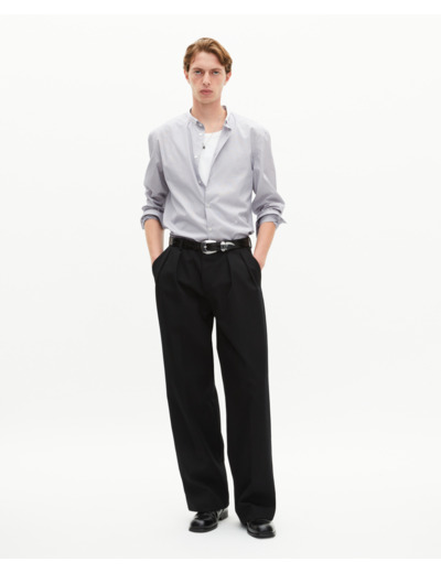 Chemise col officier à fines rayures bleu clair white