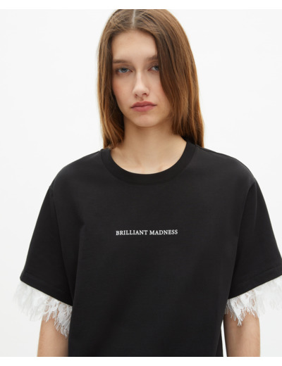 T-shirt avec sérigraphie et dentelle noire black