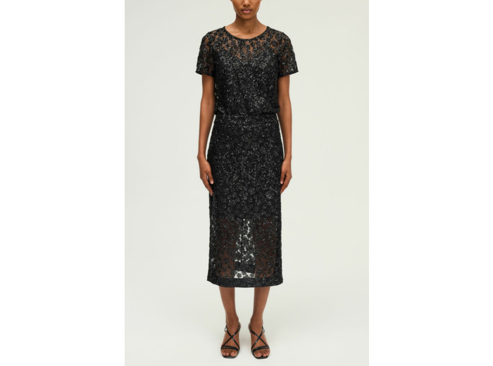 Jupe midi à sequins noirs - BLANCHE