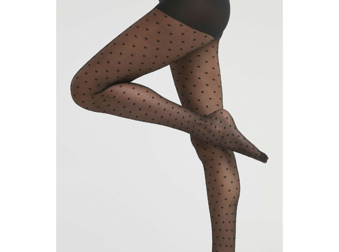 Collant femme voile transparent à cœurs multiples Noir 19D Dim Style
