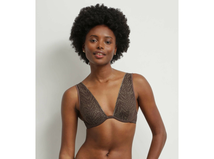 Soutien-gorge foulard en tulle Chocolat et zébrures or Dim Generous