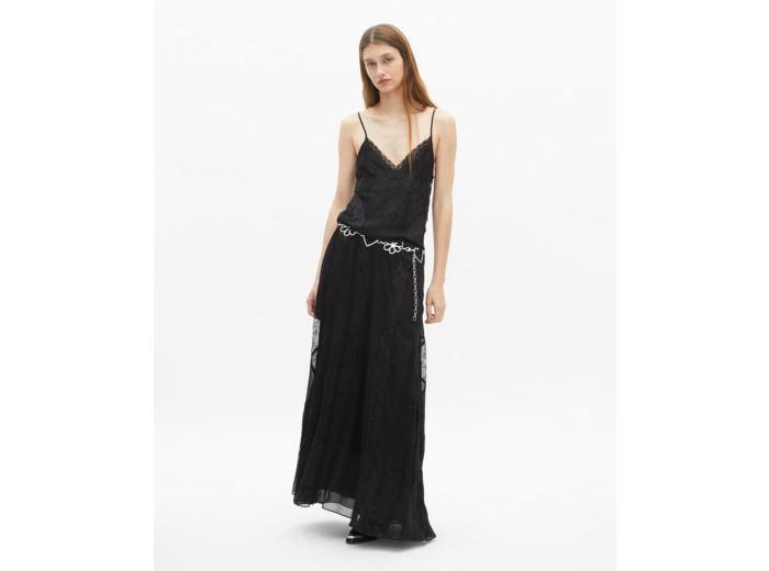 Robe longue à bretelles en dentelle noire black