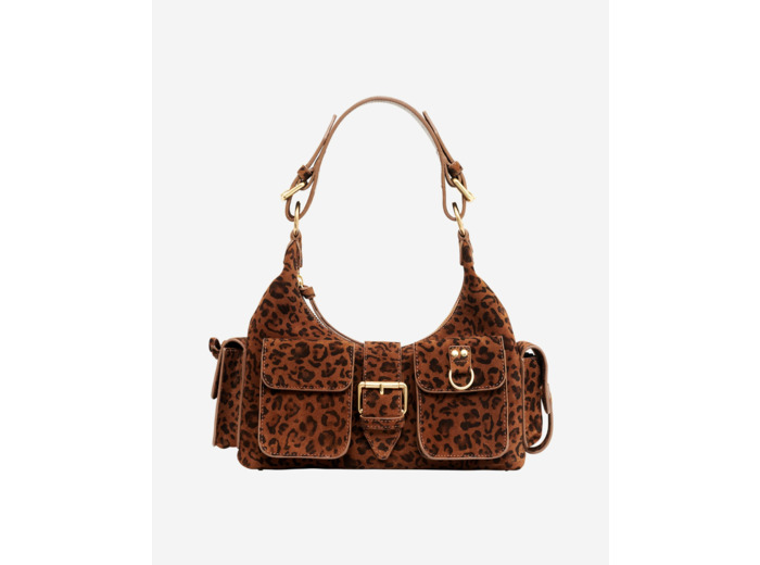 Sac amelia en cuir suède imprimé léopard leopard