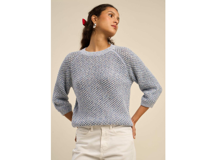 Pull maille multicolore et lurex manches 3/4