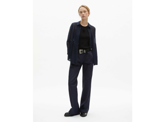 Chemise a manches longues bas plisse navy