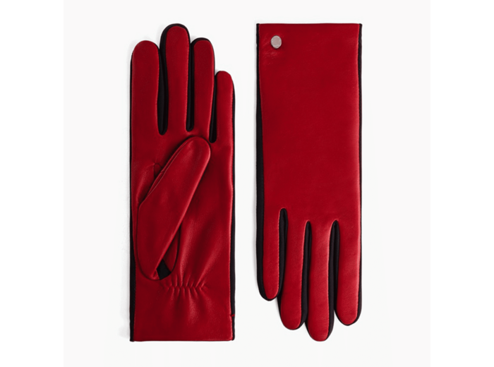 Gants femme bi-matières en cuir d'agneau